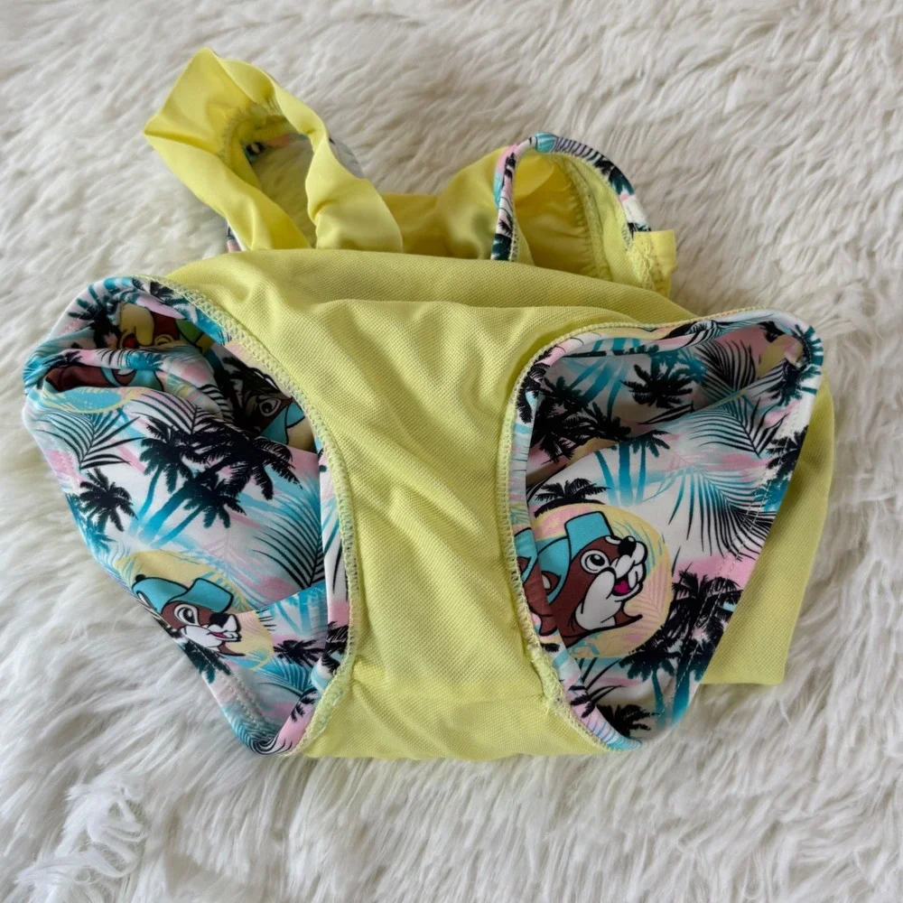 Buc-ee's Girls 3T One Piece Swimsuit Brown Palm Tree‎ Ruffles Tropical Beachwear - Picture 5 of 7